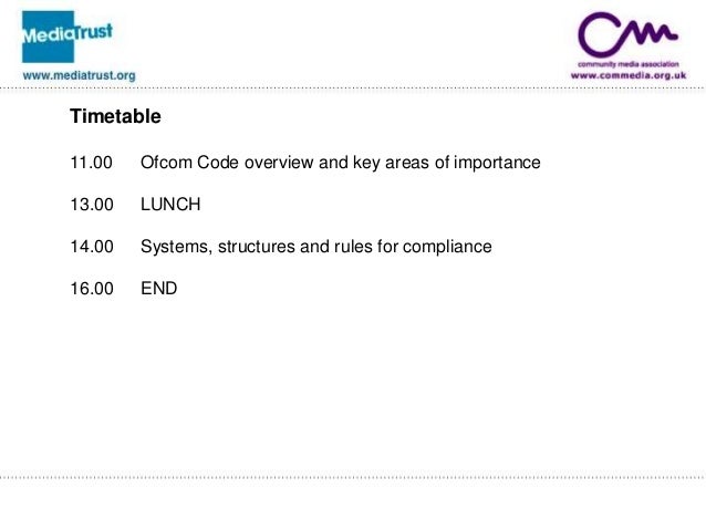 Ofcom Broadcast Code Workshop