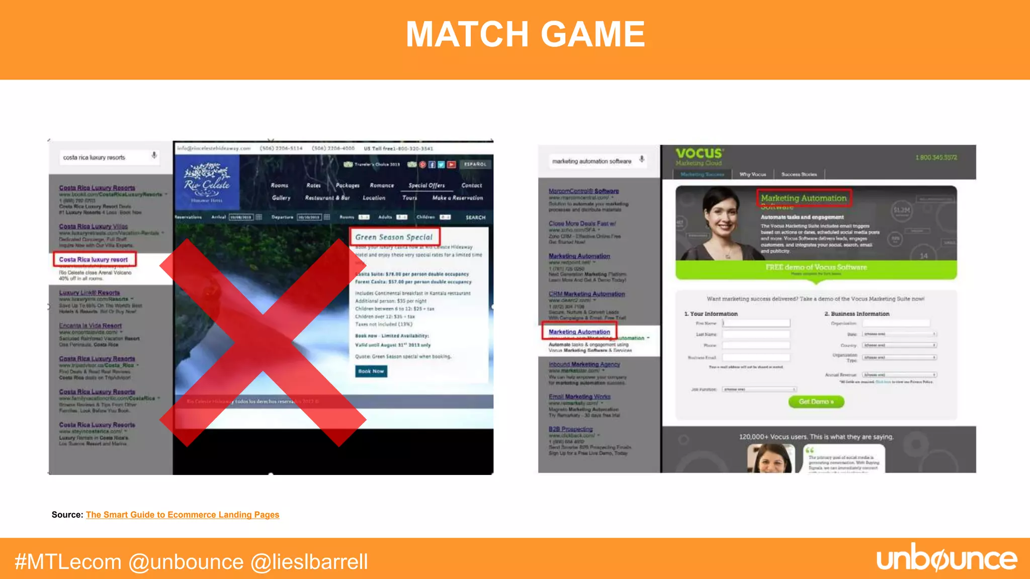 MATCH GAME
#MTLecom @unbounce @lieslbarrell
Source: The Smart Guide to Ecommerce Landing Pages
 