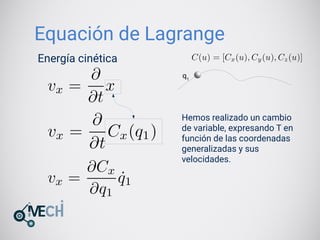 Equación de Lagrange
Energía cinética
q1
Hemos realizado un cambio
de variable, expresando T en
función de las coordenadas
generalizadas y sus
velocidades.
 