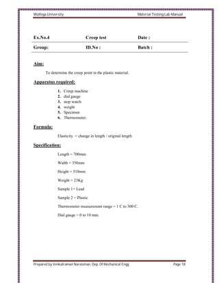 Material Testing Lab Manual | PDF