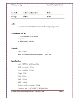 Material Testing Lab Manual | PDF