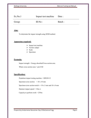 Material Testing Lab Manual | PDF