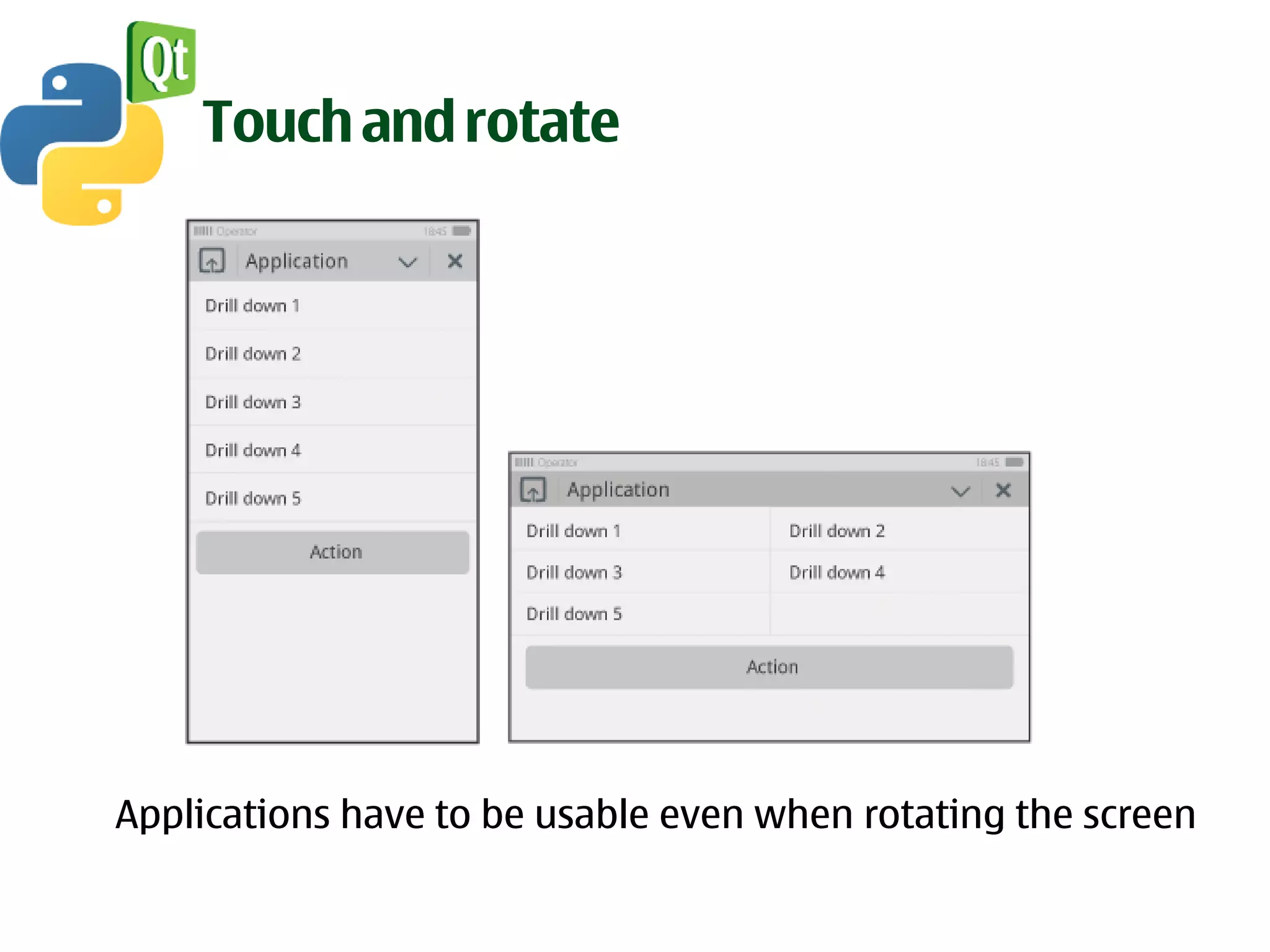 Touch and rotate




Applications have to be usable even when rotating the screen
 