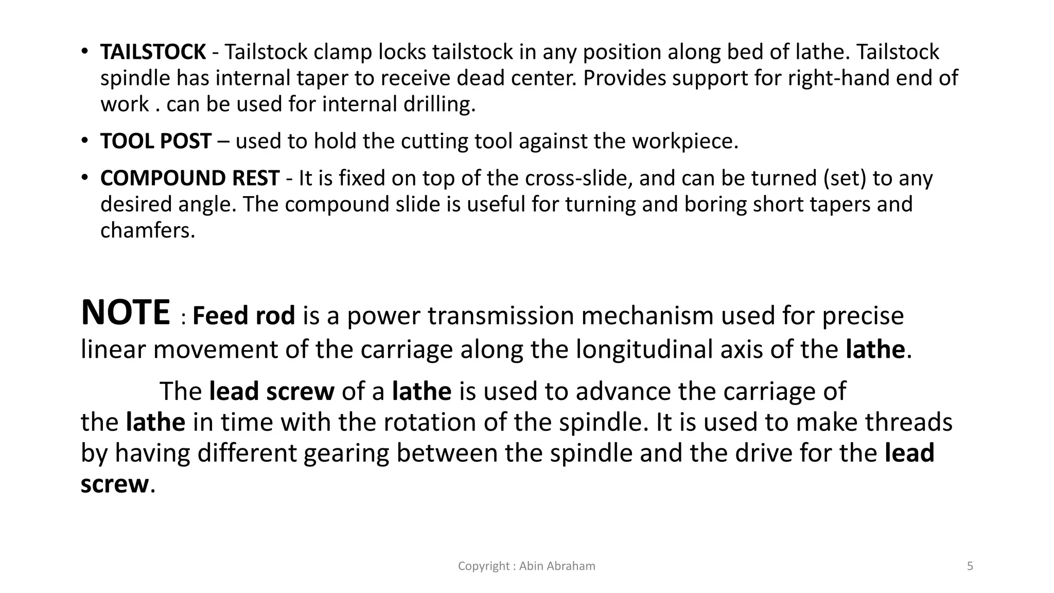 INTRODUCTION TO LATHE MACHINE SHOP NOTES VIVA NOTES PPT