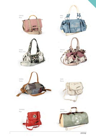 CINTIA         HISA
     Rosa           Azul




     MUSA           OXANA
     Plata / Gris   Rosa




     MOIRA          NANI
     Cuero          Blanco




     TOYOKO         VENUS
     Rojo           Gris / Moka




17
 