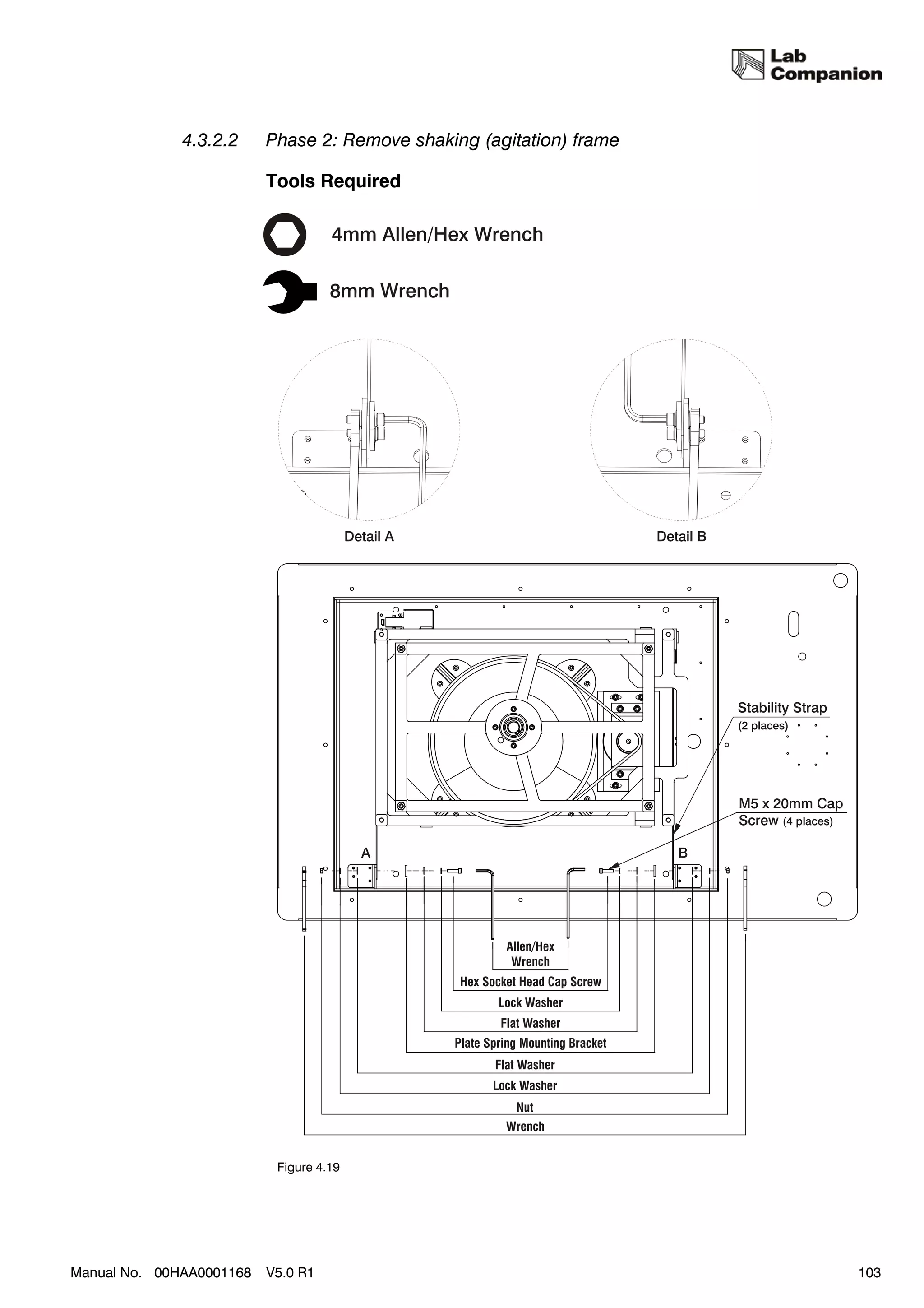 4.3.2.2     Phase 2: Remove shaking (agitation) frame

                          Tools Required




                           Figure 4.19




Manual No. 00HAA0001168   V5.0 R1                                     103
 