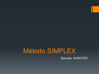 Método SIMPLEX
Ejemplo: AGROTEC
 
