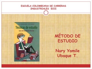 ESCUELA COLOMBIANA DE CARRERAS INDUSTRIALES  ECCI MÉTODO DE ESTUDIO Nury Yamile Ubaque T. 