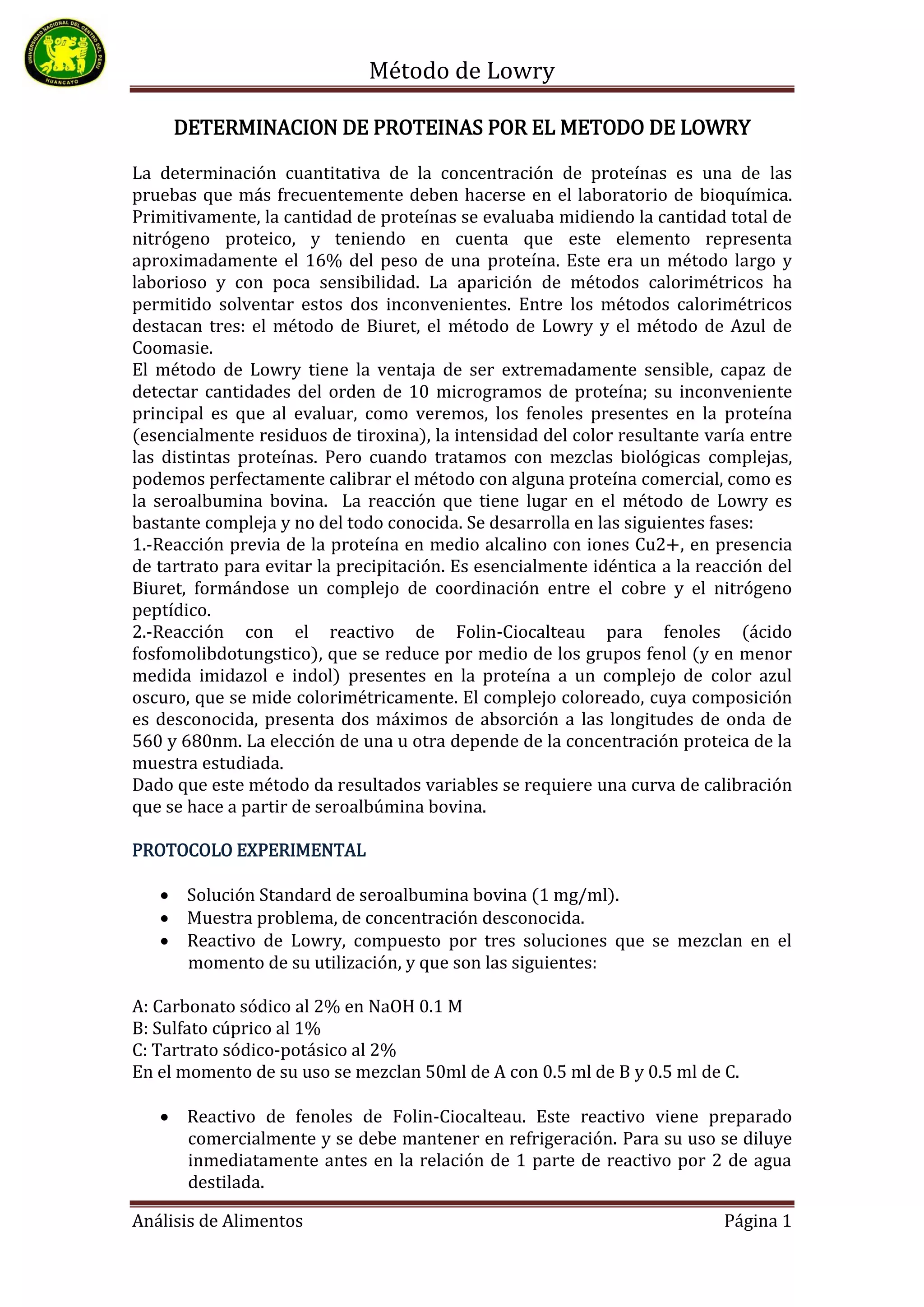 Método de lowry | PDF