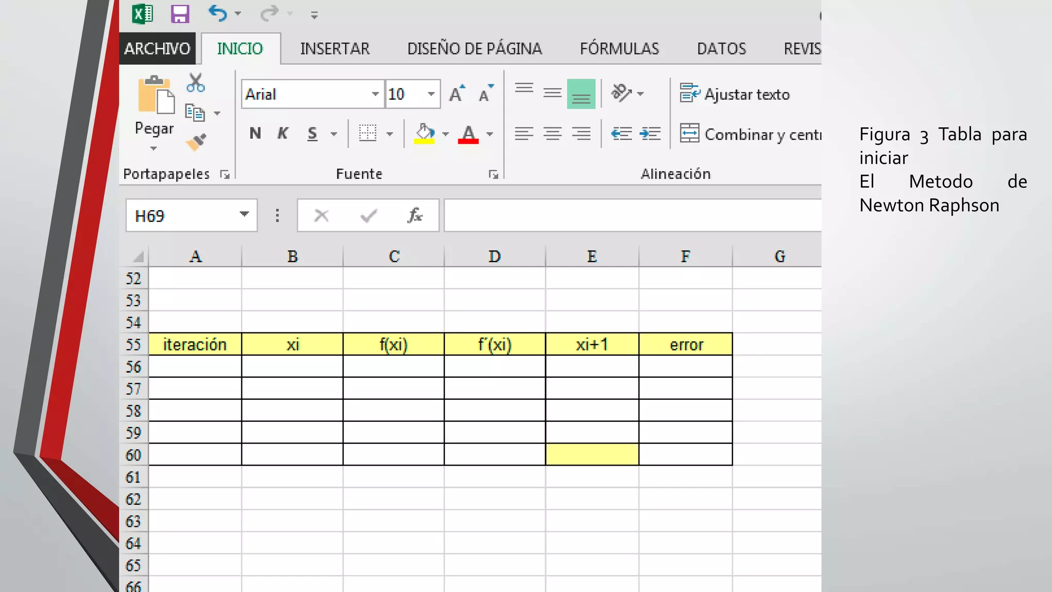 Figura 3 Tabla para
iniciar
El Metodo de
Newton Raphson
 