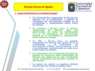 Método Directo de Rigidez
7. CARACTERÍSTICAS DE LA MATRIZ RIGIDEZ
 