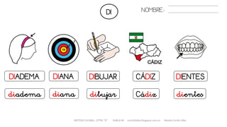 DI
DIADEMA DIANA DIBUJAR CÁDIZ DIENTES
METODO GLOBAL, LETRA “D“ HABLA-M cortes0alba.blogspot.com.es Natalia Cortés Alba
NOMBRE:
diadema diana dibujar Cádiz dientes
 