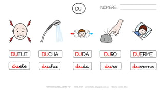 DU
DUELE
duele
DUDA
METODO GLOBAL, LETRA “D“ HABLA-M cortes0alba.blogspot.com.es Natalia Cortés Alba
NOMBRE:
DUCHA DURO DUERME
dudaducha duro duerme
 
