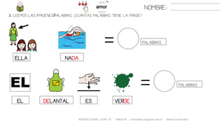 METODO GLOBAL, LETRA “D” HABLA-M cortes0alba.blogspot.com.es Natalia Cortés Alba
PALABRAS
PALABRAS
NOMBRE:
3. LEEMOS LAS IMÁGENES/PALABRAS. ¿CUÁNTAS PALABRAS TIENE LA FRASE?
ELLA
EL
DELANTALEL ES VERDE
NADA
 