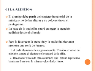 B) RelajaciónTiene como objetivo dar paz y energía interior a los alumnos. El tipo de relajación propuesta es segmentaria, de los diversos miembros del cuerpo por separado.Varias posiciones: - De pie                                        - Sentado                                        - Acostado     Y un orden concreto que seguir a la hora de relajar las partes del cuerpo.Para los alumnos más pequeños la relajación puede basarse en cuentos.
