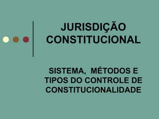 JURISDIÇÃO CONSTITUCIONAL SISTEMA,  MÉTODOS E TIPOS DO CONTROLE DE CONSTITUCIONALIDADE 
