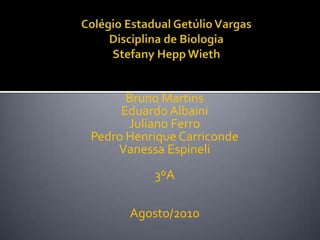 Colégio Estadual Getúlio VargasDisciplina de BiologiaStefany HeppWiethBruno MartinsEduardo AlbainiJuliano FerroPedro Henrique CarricondeVanessa Espineli3ºAAgosto/2010