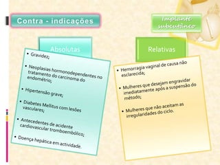 Absolutas Relativas
Implante
subcutâneo
 