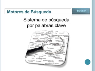 Motores de Búsqueda
       Sistema de búsqueda
        por palabras clave
 