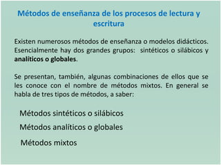 Métodos de enseñanza de los procesos de lectura y escritura | PPTX