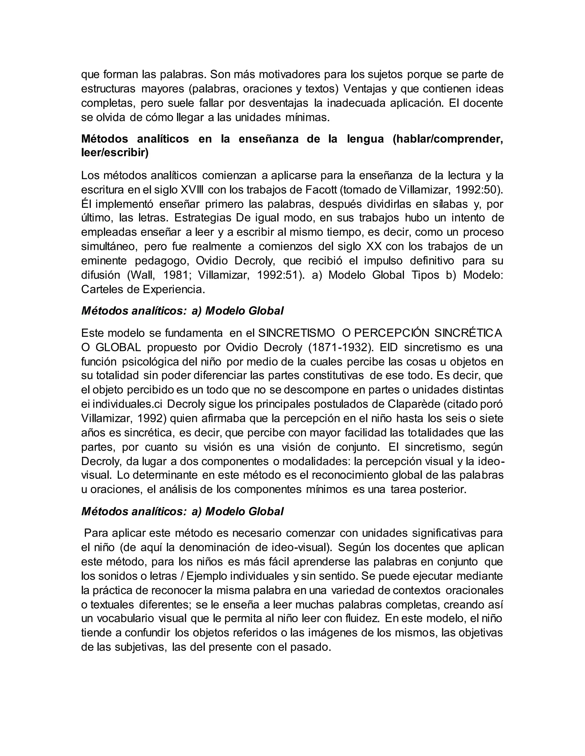 Métodos de enseñanza de los procesos de lectura y escritura | DOCX