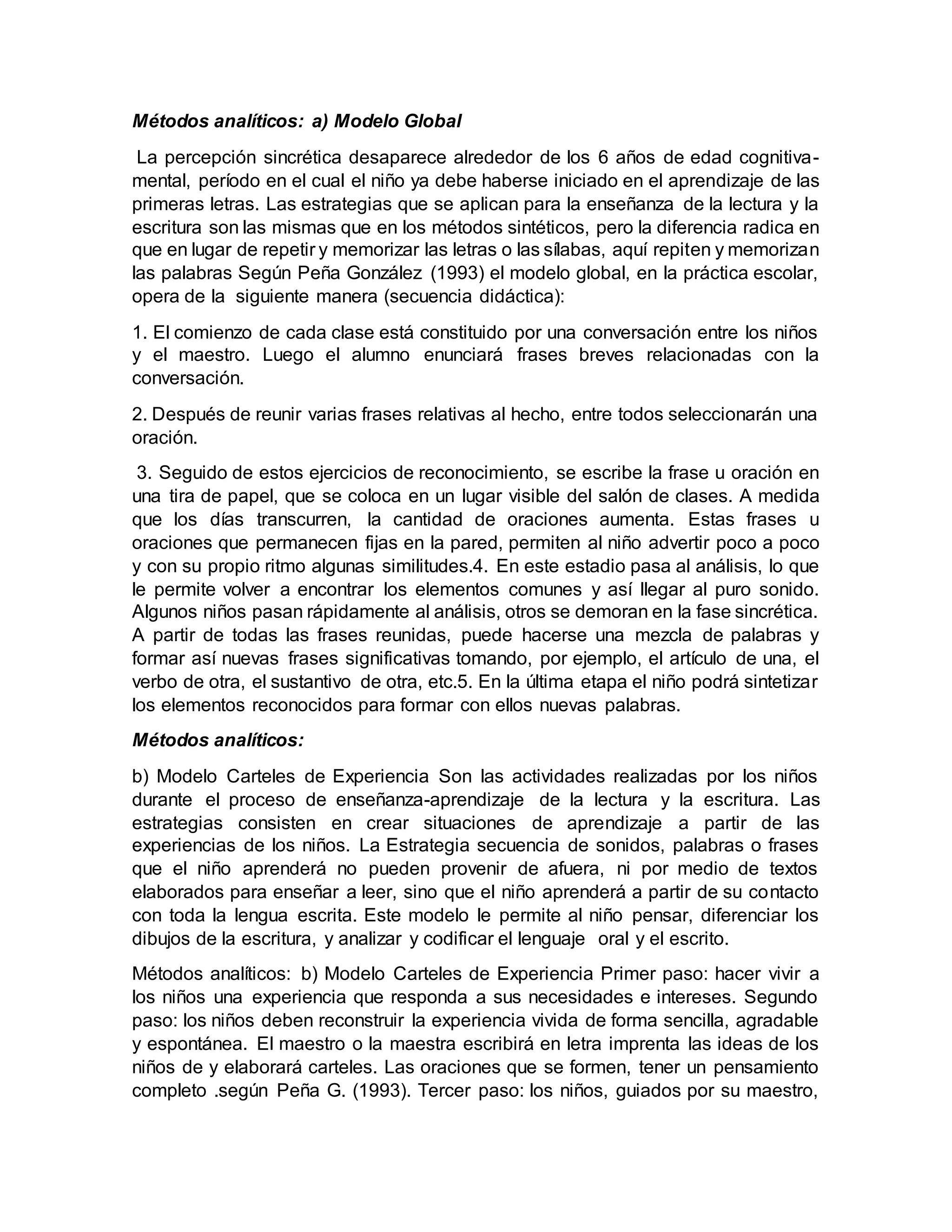 Métodos de enseñanza de los procesos de lectura y escritura | DOCX