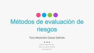 Métodos de evaluación de
riesgos
Gestión Integral del riesgo
Olga Lucia Aldana Zambrano
Universidad ECCI
Yury Alexandra Casas Galindo
 