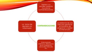 Debido a su 
sencillez, presenta 
muy pocas 
contraindicaciones. 
La existencia de una 
infección genital en 
el momento de 
programar o realizar 
la intervención. 
Enfermedades 
sistémicas, alteraciones 
de la coagulación, 
varicocele, hidrocele, 
etc. 
La toma de 
decisión no 
informada 
 