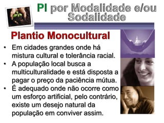 • Em cidades grandes onde há
mistura cultural e tolerância racial.
• A população local busca a
multiculturalidade e está disposta a
pagar o preço da paciência mútua.
• É adequado onde não ocorre como
um esforço artificial, pelo contrário,
existe um desejo natural da
população em conviver assim.
 