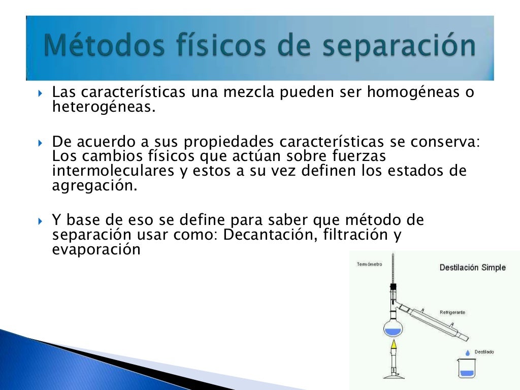 Métodos de separación y estados de la materia