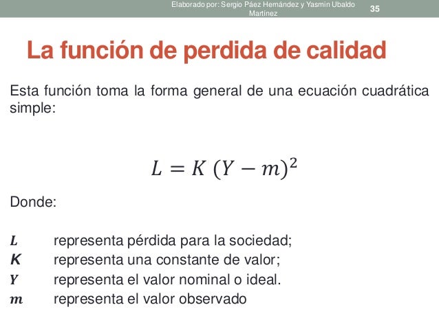 Método taguchi y función perdida de la calidad