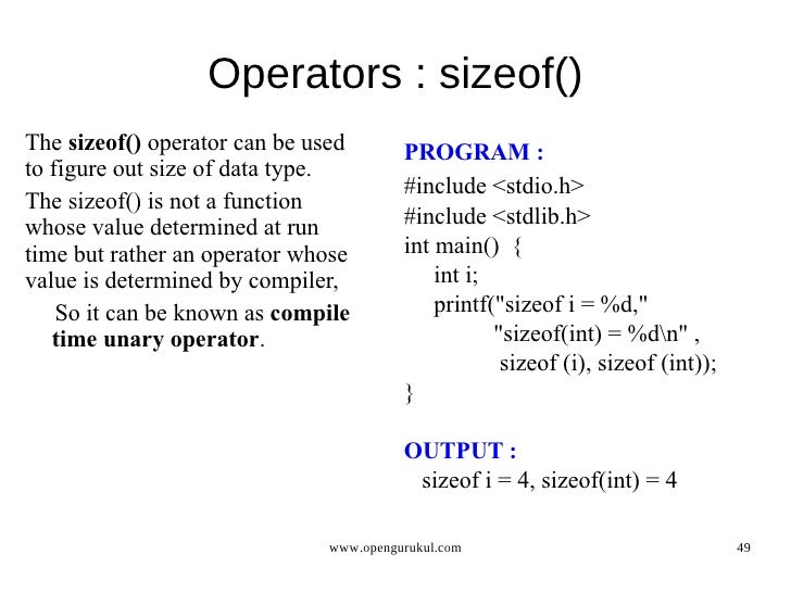 opengurukul language c programming int size c