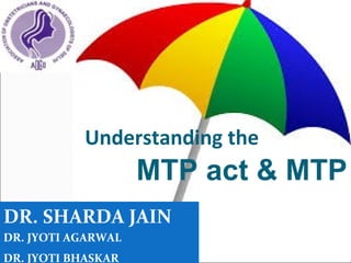 DR. SHARDA JAIN
DR. JYOTI AGARWAL
DR. JYOTI BHASKAR
Understanding the
MTP act & MTP
 