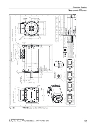 1FT6 Synchronous Motors
Configuration Manual, (PFT6), 10.2005 Edition, 6SN1197-0AD02-0BP1 6-23
Dimension Drawings
Water-cooled 1FT6 motors
Fig. 6-22 1FT616 water-cooled with terminal box
 