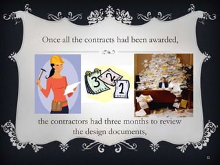the contractors had three months to review
the design documents,
Once all the contracts had been awarded,
12
 