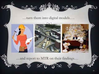 …and report to MTR on their findings…
…turn them into digital models….
13
 