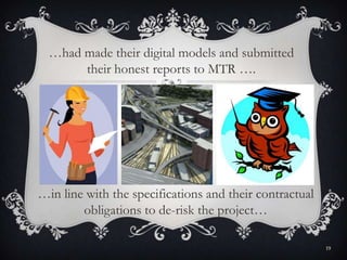 …in line with the specifications and their contractual
obligations to de-risk the project…
…had made their digital models and submitted
their honest reports to MTR ….
19
 