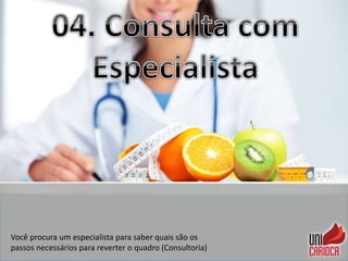 Você procura um especialista para saber quais são os
passos necessários para reverter o quadro (Consultoria)
 