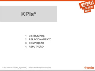 JoseTelmo.com
1. VISIBILIDADE
2. RELACIONAMENTO
3. CONVERSÃO
4. REPUTAÇÃO
* Por Willian Rocha, Agência 3 - www.about.me/willianrocha
KPIs*
 