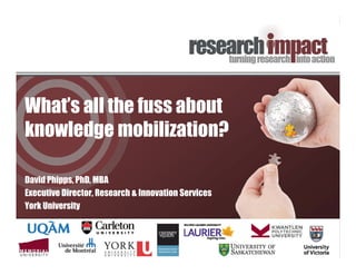 What’s all the fuss about
knowledge mobilization?
David Phipps, PhD, MBA
Executive Director, Research & Innovation Services
York University
 