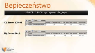 Bepieczeństwo
                    SELECT * FROM sys.symmetric_keys



SQL Server 2008R2



SQL Server 2012
 