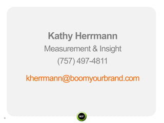 Kathy Herrmann
    Measurement & Insight
       (757) 497-4811

kherrmann@boomyourbrand.com
 