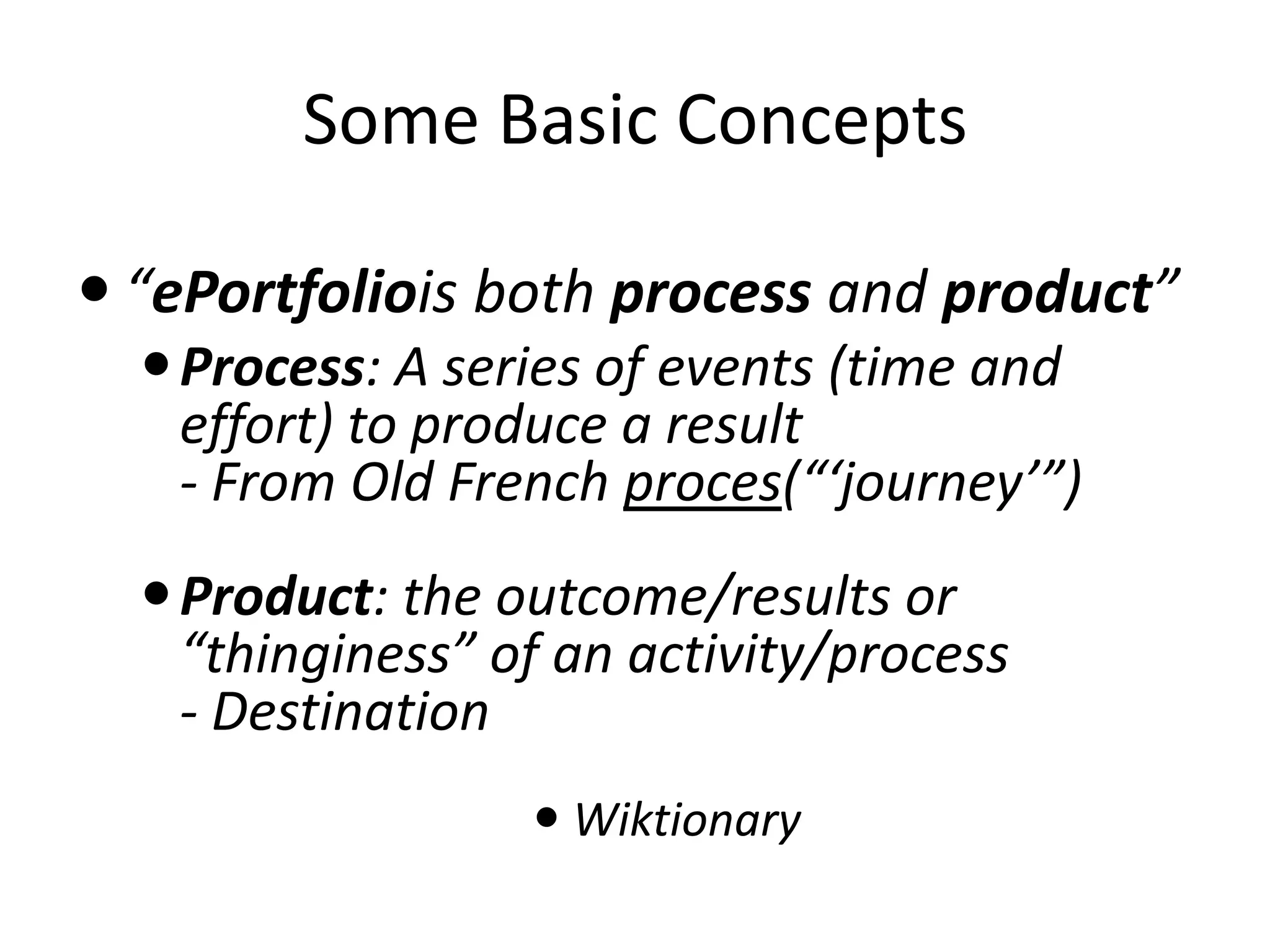 QUOTEThe e-portfolio is the central and common point for the student experience… It is a reflection of the student as a person undergoing continuous personal development, not just a store of evidence.-Geoff Rebbeck, e-Learning Coordinator, Thanet College, quoted in JISC, 2008, Effective Practice with e-PortfoliosE-Portfolio ComponentsMultiple Portfolios for Multiple Purposes-Celebrating Learning-Personal Planning-Transition/entry to courses-Employment applications-Accountability/Assessment
