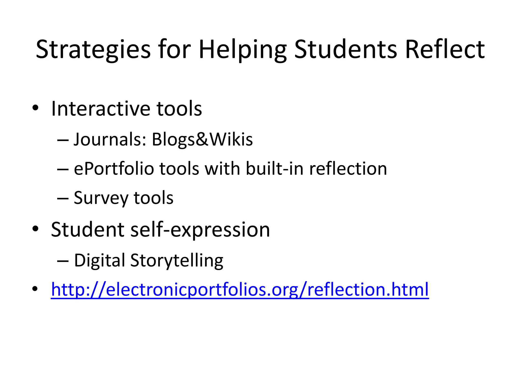Self-Regulated LearningAbrami, P., et. al. (2008), Encouraging self-regulated learning through electronic portfolios. Canadian Journal of Learning and Technology, V34(3) Fall  2008. http://www.cjlt.ca/index.php/cjlt/article/viewArticle/507/238 GoalsCaptions/JournalsChange over Time