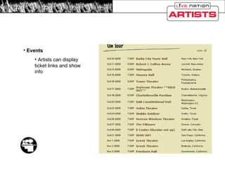 Official Client Pages Events Artists can display ticket links and show info 