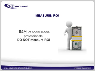 MEASURE: ROI 84%  of social media professionals  DO NOT measure ROI 