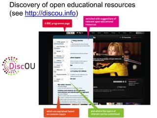 Discovery of open educational resources
(see http://discou.info)
 