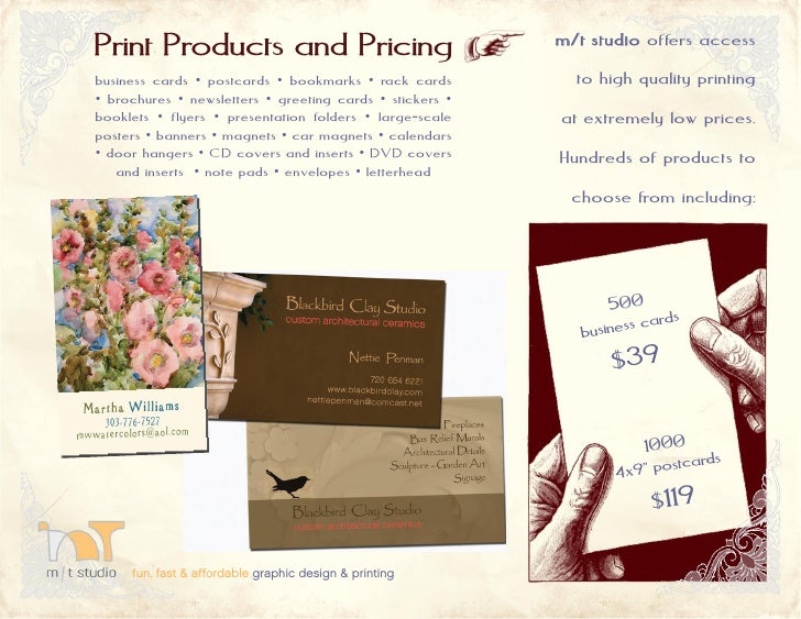 m t studio print pricing brochure