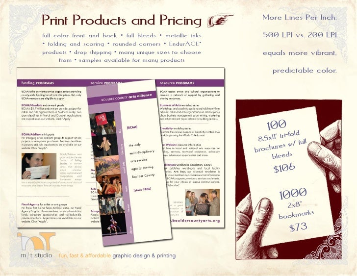 m t studio print pricing brochure
