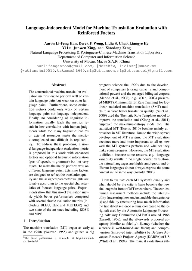 MT SUMMIT13.Languageindependent Model for Machine Translation